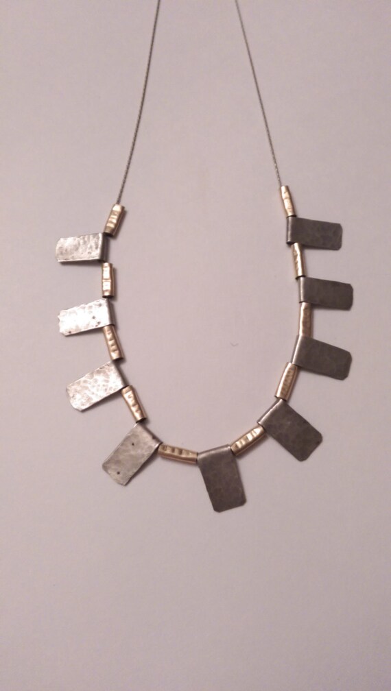 Necklace Modern Hammered Sterling Silver Panel Sig