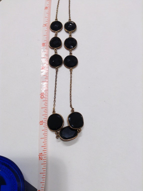 Necklace Black Glass / Gemstone Gold over Sterlin… - image 5