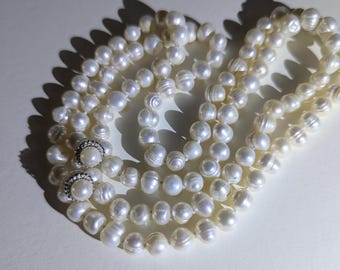 Necklace Freshwater Natural Pearl Strand with Earrings