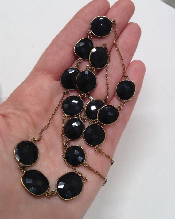 Necklace Black Glass / Gemstone Gold over Sterlin… - image 7