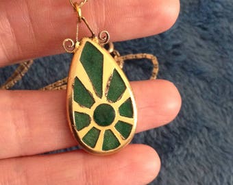 Pendant Necklace Freirich Green Enamel Statement Piece