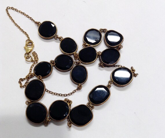 Necklace Black Glass / Gemstone Gold over Sterlin… - image 4