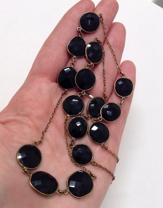 Necklace Black Glass / Gemstone Gold over Sterlin… - image 6