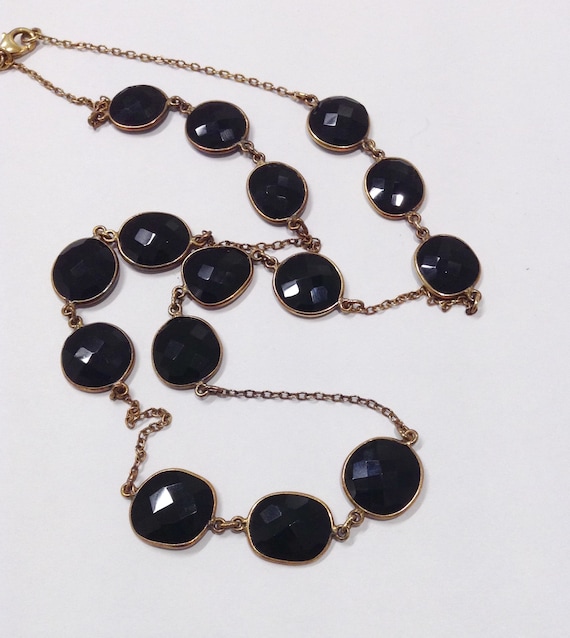 Necklace Black Glass / Gemstone Gold over Sterlin… - image 1