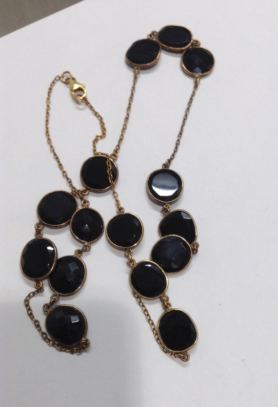 Necklace Black Glass / Gemstone Gold over Sterlin… - image 2