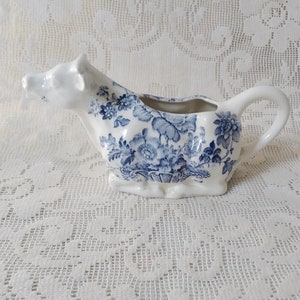 1960s Blue and White Crown Devon Fieldings Floral Milk Jug  / Creamer, Made in England