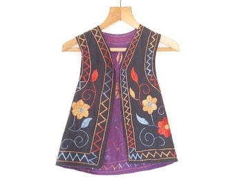 1970s Bohemian Multi Coloured Afghan Waistcoat with Embroidery