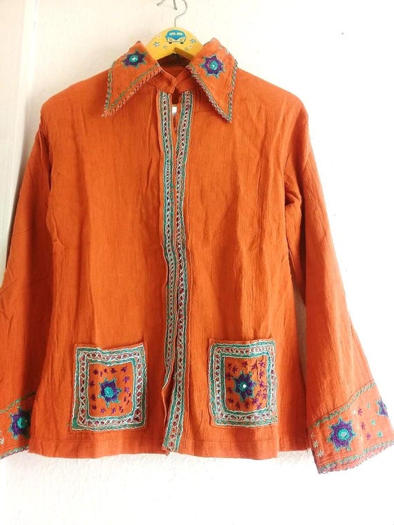 1970s Unisex Bohemian Cheesecloth Shirt with Embroidery