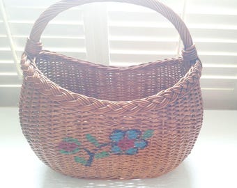 1960s Decorative Wicker Shopping Basket