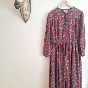 1980s Laura Ashely Floral Rose Print Dress
