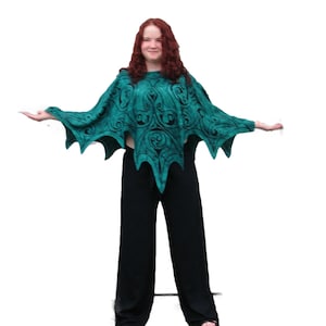 Dragon Fairy Wing Capelet Tunic teal one size Goddess - rayon Goddess Plus size Celtic tribal  one size fairy wings dagged edge festival top