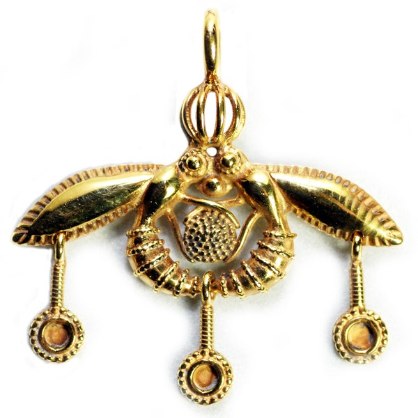 MINOAN BEE PENDANT sacred temple Reproduction Gold Bees in Ancient Crete Greece Sterling or Bronze