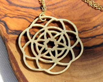 Real 14k Solid Gold Flower Of Life Necklace, Gold Flower Of Life, Medallion Necklace, Gold Coin Pendant, kabbalah jewelry, kabbalah necklace