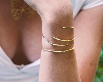 Brazalete chapado en oro: brazalete fino abierto, joyería bohemia ajustable