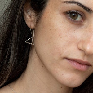 3D Triangle Earrings Silver Geometric Dangle Earrings Sterling Silver Dangle Pyramid earrings unique silver earrings geometric earrings