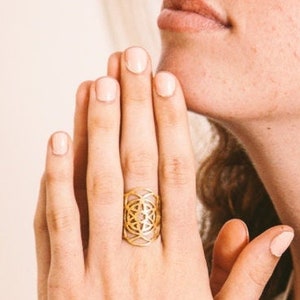 14K Gold Flower of Life Ring: Sacred Geometry Jewelry