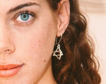 Star of David Dangle Earrings Sterling Silver 925 | Boho Jewelry Gift for Her | Geometric Kabbalah Merkaba Israeli Earrings for Her