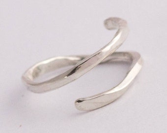 Handmade Sterling Silver Spiral Thumb Ring: Hammered Bypass Design