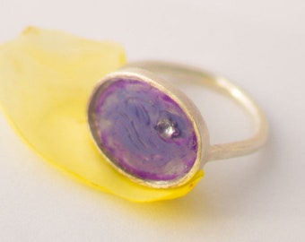 Flower of Life Purple and silver Ring, Kabbalah Ring,  Sacred Geometry ring, purple ring, silver sterling handMade ring, Metal Smith ring