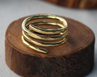 Boho Wedding Ring Solid Gold 14k | Alternative Minimalist Engagement Promise Ring | Unique Spiral Wide Wedding Band Women | Ring 14k Women