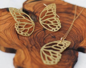 Gold Butterfly Wing Earrings: Sterling Silver, Handmade