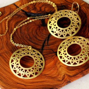 Large pendant necklace, Gold Medallion Necklace sun, disc necklace gold protection necklace woman, Gold Sun Necklace, Gold protection amulet image 1