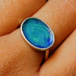 sterling silver enamel ring Sterling Silver Enamel Jewelry Turquoise ring silver rings Wave ring beautiful sterling jewelry Artisan rings