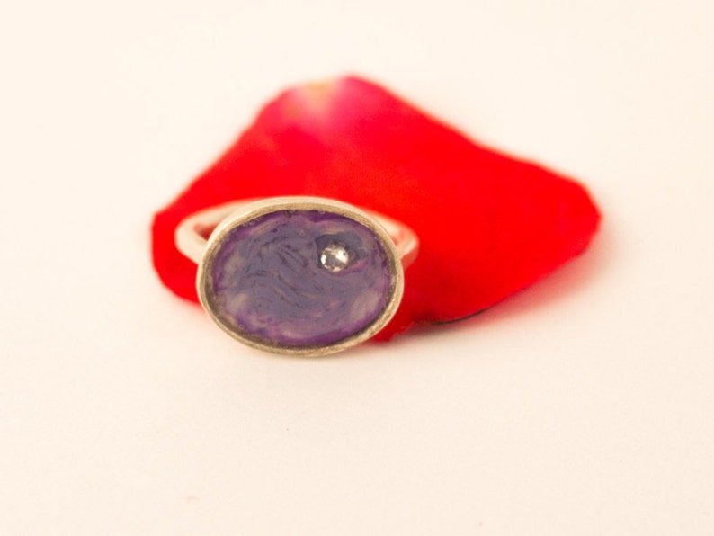 Flower of Life Purple and silver Ring purple ring Sacred Geometry ring Metal Smith ring silver sterling handMade ring Kabbalah Ring