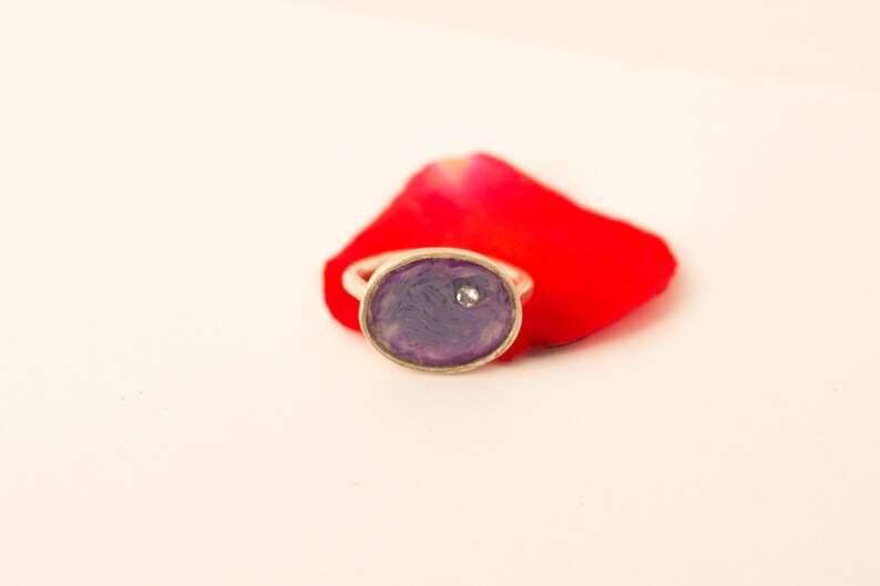 Flower of Life Purple and silver Ring purple ring Sacred Geometry ring Metal Smith ring silver sterling handMade ring Kabbalah Ring