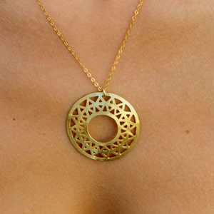 Large pendant necklace, Gold Medallion Necklace sun, disc necklace gold protection necklace woman, Gold Sun Necklace, Gold protection amulet image 5