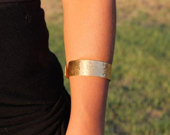 Hammered Gold Brass Cuff Bracelet: Wide Handmade Statement Jewelry