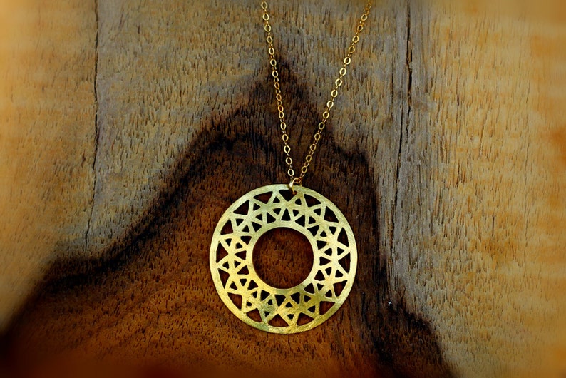 Large pendant necklace, Gold Medallion Necklace sun, disc necklace gold protection necklace woman, Gold Sun Necklace, Gold protection amulet image 6