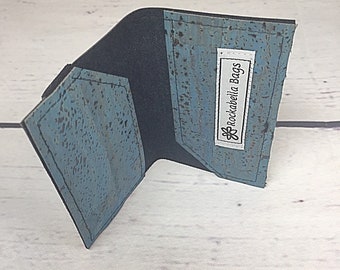 Denim Blue Cork Fabric Card Holder, Card Case