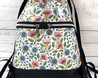 Floral Mix Drawstring Backpack, Rucksack, Laminated Cotton