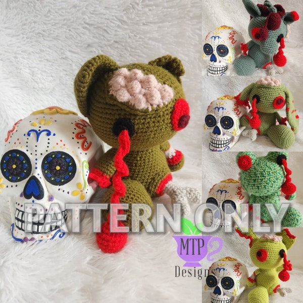 Deady Bear and Friends Crochet Pattern, Zombie Unicorn Bear Frog Cat Bunny or Rabbit, MTP Designs, Halloween Sppokycore or Gothcore DIY