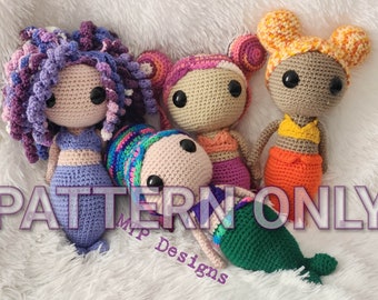 Crochet Pattern Only for Curvy Mermaid, Mermaid Doll with Four 4 Different Hair Modifications, Perfect Gift for Child, MTP Designs Original