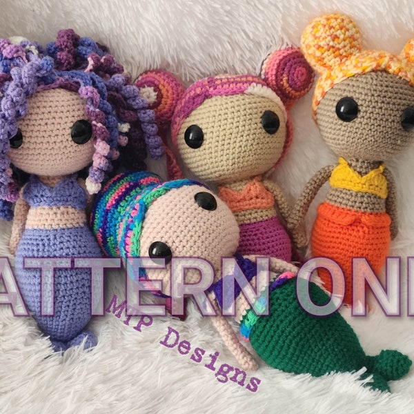 Crochet Pattern Only for Curvy Mermaid, Mermaid Doll with Four 4 Different Hair Modifications, Perfect Gift for Child, MTP Designs Original