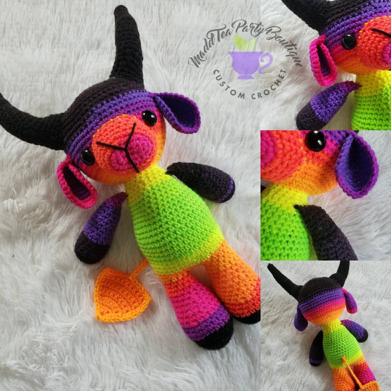 Crochet Rainbow Baphomet, Baku the Baphomet Stuffed Animal, Little Devil Amigurumi, Baphomet Amigurumi, Baphomet Plush, Devil Plushie 