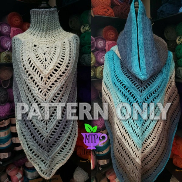 Crochet Pattern for Betty Shawl, Triangle Scarf, Cowl, Turtleneck Cowl or Hooded Cowl, Triangle Scarf, Warm and Cozy Gift for anyone! PDF