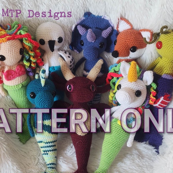 Crochet PATTERN Only, Nelly The Mermaid and Friends, MTP Designs Merfolk, Dinosaur, Owl, Fox, Dragon, Unicorn, Mermicorn, Mergon, Mersaur