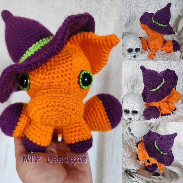 Perry the Witch Teacup Pig Crochet Pattern by MTP Designs, Small Palm Sized Pig Crochet Design Only, Pig with Witch Hat, Witchcore Gift