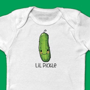 Baby Bodysuit Short Sleeve - Cute Hand Drawn Lil Pickle Hand Drawn Lettering &quot;Lil Pickle&quot;
