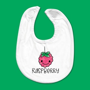 Baby Bib - Cute Drawn Raspberry with Handwritten Title