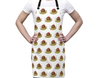 Cute Hand Drawn Meatball with White Background Apron (AOP)