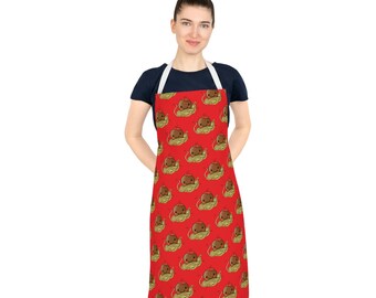 Cute Hand Drawn Meatball w Red Background Adult Apron (AOP)