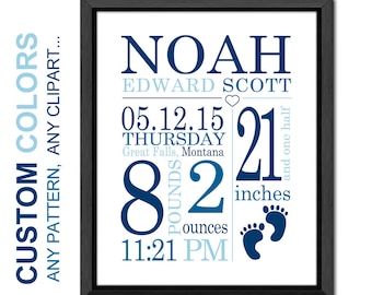 Personalized Birth Stats Print: Blue Subway Art, Baby Boy Nursery