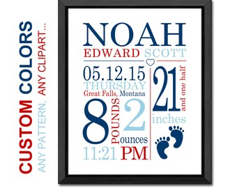 Personalized Baby Birth Stats Print: Nursery Wall Art