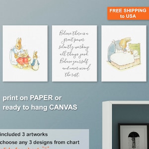 Peter Rabbit Canvas set of 3, Peter Rabbit Nursery Prints, Beatrix Potter Nursery Art Pierre Lapin, Peter Rabbit Images, Peter Rabbit Quote