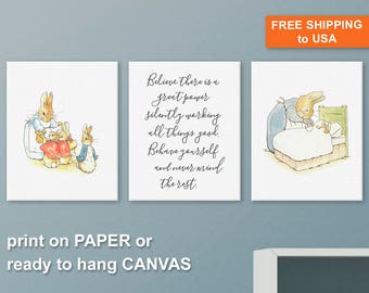 Peter Rabbit Canvas set of 3, Peter Rabbit Nursery Prints, Beatrix Potter Nursery Art Pierre Lapin, Peter Rabbit Images, Peter Rabbit Quote