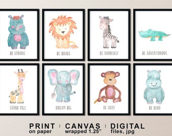 Watercolor Safari Animal Prints: Neutral Nursery Decor (Set of 8)